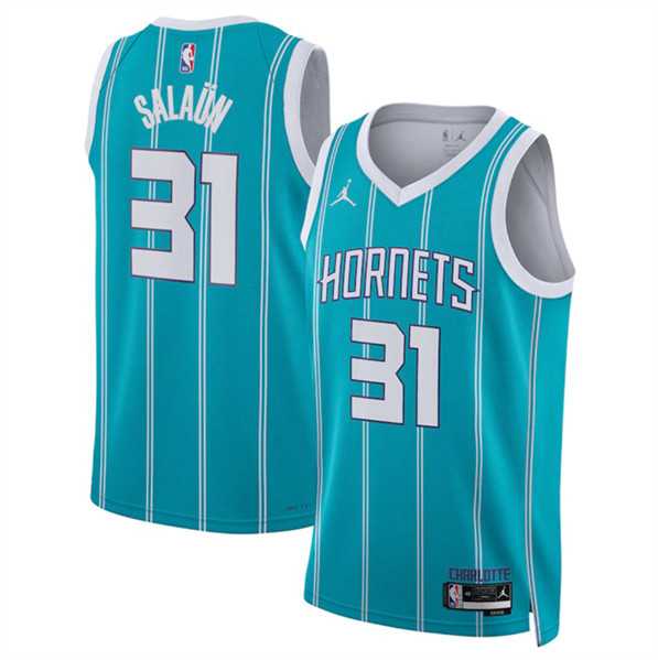 Mens Charlotte Hornets #31 Tidjane Salaun Teal 2024 Draft Icon Edition Stitched Basketball Jersey Dzhi